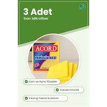 Sarı Mikrofiber Temizlik Bezi 3 Adet Cam Ayna Mutfak Tezgahı Bany Çok Renkli