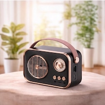 Retro Taşınabilir Bluetooth Hoparlör Siyah Renk