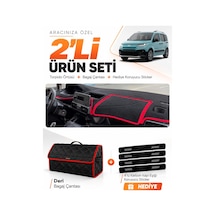 Fiat Doblo 2023-2026 Uyumlu Torpido Örtüsü + Deri Bagaj Çantası + Sticker Seti - Siyah Kırmızı