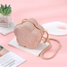 Novahub Dokuma Çapraz Çanta Çiçek Bozuk Para Cüzdanı Çocuklar İçin Yüksek Kaliteli Hasır Omuz Çantaları Açık Pembe Açık Pembe