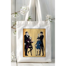 Art Hediye Black Butler Kuroshitsuji Baskılı Bez Omuz Çantası Kişiye Özel Model 2 Çok Renkli