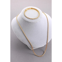1. Sınıf Unisex Burgu Çelik Kolye Ve Bileklik Set 2,5 Mm Altın