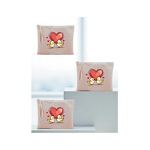 Kalp Ve Civciv Baskılı 3'lü Makyaj Çantası 20x25 Cm - Kadın Doğum Günü Hediyesi Kadın Hediye Ürün