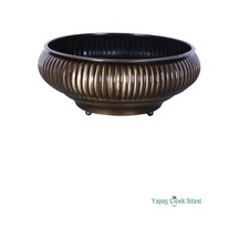 Yapay Çiçek Sitesi Metal Dekoratif Çizgili Ufo Saksı 8 Cm Bronz