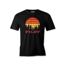 Pilot Quote And Retro Sunset Siyah Erkek Tshirt 001