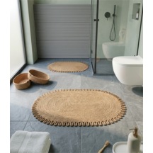Senza Atelier Bohem Lüks Hasır Banyo Seti - Jüt Örgü Kaymaz Paspas Ve Saklama Sepeti - 4 Parça Banyo Aksesuar Seti Jüt Hasır