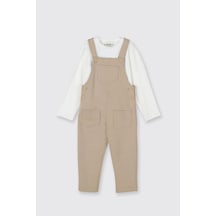 Panço Erkek Bebek Salopetli Bej 2'li Takım Krem 2521BB17002