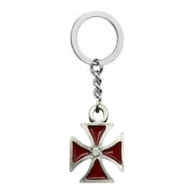 Kırmızı Kare Haç Figürlü Metal Anahtarlık Unisex Gotik & Alternatif Aksesuar
