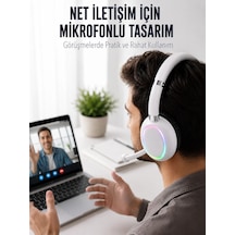 Bluetooth 5.0 Beyaz Kulak Üstü Kablosuz Kulaklık Mikrofonlu Rgb Aydınlatmalı