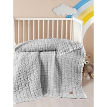 Kanz Light Dolgulu Müslin Çift Kat Bebek Yorganı 115x125 Cm - Gri
