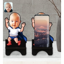 Kişiye Özel Bebek Karikatürlü Ahşap Biblo Telefon Standı-3