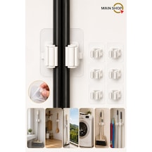 Mainshop 6 Adet Yapışkanlı Pratik Mop Temizlik Fırçası Tutucu Asma Askı Aparatı Paspas Tutucu M-310 Beyaz