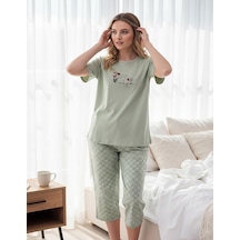 Mihra Kadın %100 Pamuk Bisiklet Yaka Kısa Kol Kapri Pijama Takımı 90787y - 1 Adet Yeşil