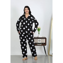 Celira Kadın Büyük Beden Pamuklu Cepli Düğmeli Siyah Pijama Takım 202504 Siyah
