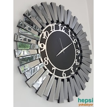 Güneş Smoked Latin Black Gümüş Siyah 85 Cm Aynalı Duvar Saati