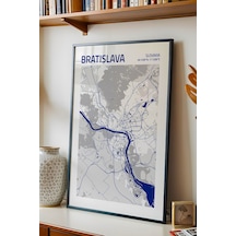 Bratislava Slovakya Haritası Çerçeveli Tablo Lüks Salon Ofis Duvar Dekorasyonu Hediyelik Tablo