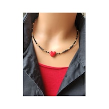 Spinel Ve Hematit Taşı Kalp Kolye Siyah - Sarı