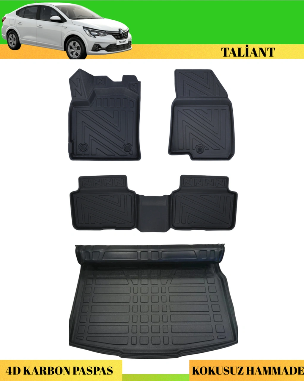 Renault Taliant 2021+ Araca Özel Üretim 4d Havuzlu Karbon Paspas Takımı + 3d Bagaj Havuzu