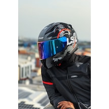 Ls2 Rapid 2 Circle Motosiklet Kaskı Mat Siyah - Kırmızı + Gökkuşağı Cam