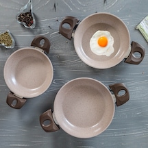 Gülsan Safran 3 Parça Granit Sahan Seti Tava Set 18 CM - 20 CM - 22 CM Krem