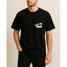 Renkli Uçak Baskılı Tasarımlı T-shirt Siyah