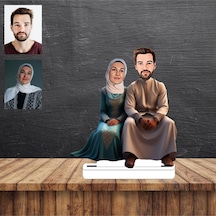 Tesettürlü Ve Eşi Karikatür Figürü,sevgiliye Hediye,d