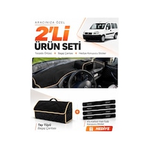 Fıat Doblo 2000-2008 Airbagsiz Büyük Ekran Uyumlu Torpido Örtüsü + Tay Tüyü Çanta Seti - Siyah Bej