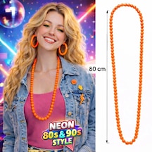 Neon Turuncu Boncuk Kolye 80 Cm Retro 80 Ler 90 Lar Parti Aksesuarı Renkli