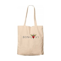 Bon Jovi in Heart Krem Kanvas Bez Çanta Krem