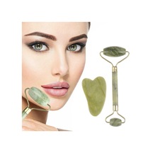 Çift Taraflı 2li Cilt Yüz Masaj Aleti Jade Roller Yeşim Taşı Seti Bx40
