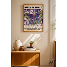 Andy Warhol Kelebek Posteri, Ahşap Çerçeveli Duvar Tablosu - Modern Ev Dekorasyonu