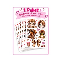 Leopar Sticker 5 Adet A5 Sticker Sayfası 50 Adet Çok Renkli