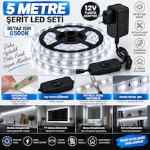 Mutfak Dolap Ayna Aydınlatma 5 Metre Beyaz Aç Kapat Düğmeli Şerit Led Seti 12v Adaptörlü Aç Kapa Düğmeli Kendinden