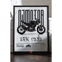 Qj Motor Srk 125s Siyah Ahşap Çerçeveli Poster, Dekoratif Motosiklet Duvar Tablosu