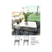 Wood İdea 60x90 Metal Ayaklı 2 Sandalyeli Yemek, Balkon Ve Mutfa