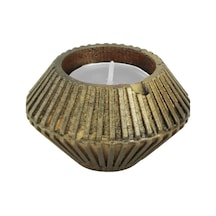 Mumluk Şamdan Tealight Mum Uyumlu Elmas Çizgili Model - Altın Eskitme