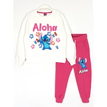 Aloha Baskılı Kız Çocuk Mevsimlik Eşofman Takımı Ekru