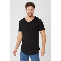 Cool Tarz Siyah Erkek Oval Kesim Slim Fit Pis Yaka Salaş T-shirt Siyah Siyah