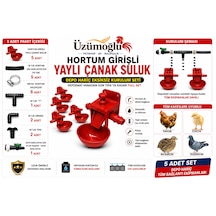 Üzümoğlu 5 Li Hortum Girişli Yaylı Çanak Suluk Seti Otomatik Tavuk Suluk Sistemi 16 Mm Bağlantılı Tam Kurulum Seti