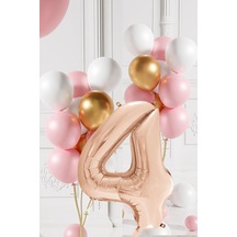 4 Yaş Retro Gold Pembe Beyaz Balon Seti Rose Gold Rakamlı Doğum Günü Balonu Şık Parti Süsleme Çok Renkli
