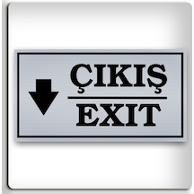 Çıkış Exit Aşağı - Yönlendirme Levhası - Kendinden Yapışkanlı Metalik Gümüş Gri Tabela 8x15 Cm Seçenek 2