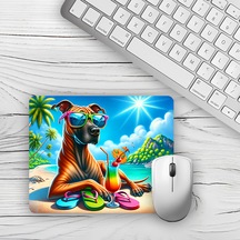 Deniz Manzaralı Renkli Gözlüklü Köpek Baskılı 18x22cm Mouse Pad