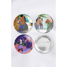 Bojack Horseman Çanta Süsü Rozet İğneli Buton Rozet Seti 3 Adet Üçlü