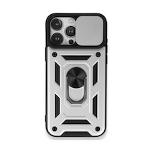 Apple iPhone Uyumlu 15 Pro Kılıf Pars Lens Yüzüklü Silikon - Gümüş Bz8683140615468