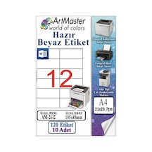 A4 Hazır Beyaz Etiket 105x48 Mm 10 Sayfa 1 Paket 12 Li Kendinden Yapışkanlı Fotokopi Lazer İnkjet Kağıdı Yazıcılar İçin