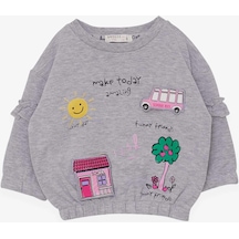 Breeze Kız Çocuk Sweatshirt Okul Temalı 1-4 Yaş, Gri Melanj-gri Melanj Gri Melanj
