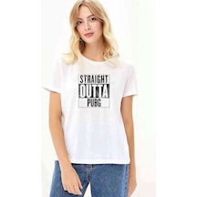 Pubg Straıght Outta Pubg Baskılı Beyaz Kadın Tshirt