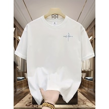 Unisex Grafik Ruhu, İmza Tarzı Tasarım Basklı Tshirt Beyaz