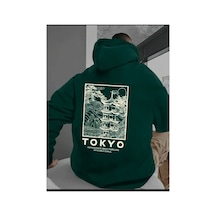Medinenur Tokyo Sırt Baskılı Kapüşonlu Sweatshirt Yeşil