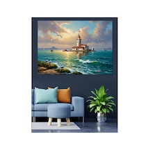 Gün Batımında Deniz Ortasında Kule Yağlı Boya Dokulu Kanvas Tablo Canvas Tablosu